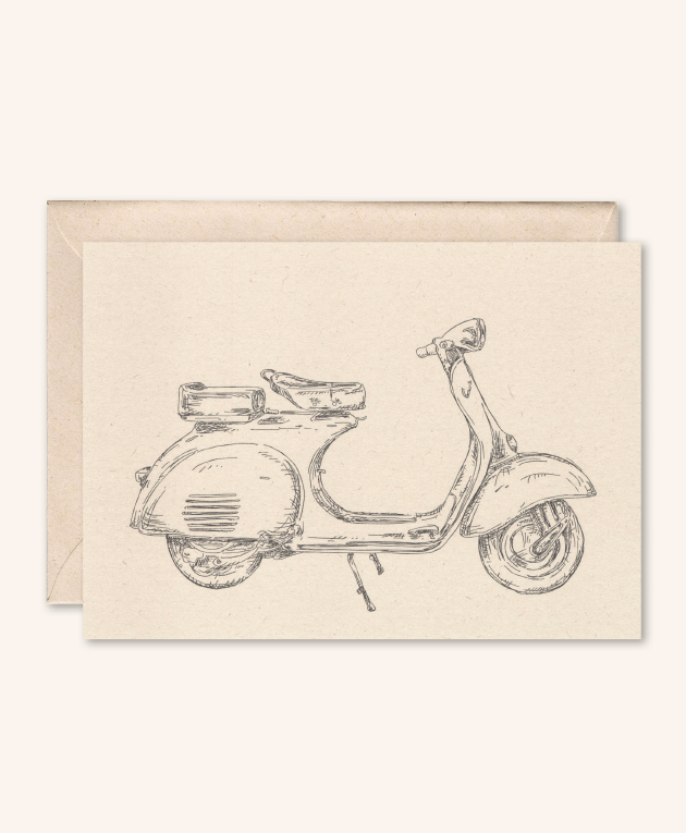 Bæredygtigt kort + kuvert | Knallert Vespa | hyldeblomst