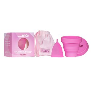 Inca Hair Bio-Menstruationstasse mit Tragetasche und Sterilisator – Größen S-M-L
