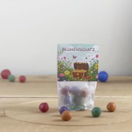 5er Blumenmurmeln im Pergaminbeutel - "Blumenschatz"
