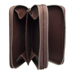 Portefeuille en cuir grainé à double fermeture éclair pour 8 cartes de crédit Marron