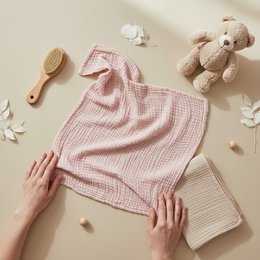 Nuvinokids® 6-lags bomuldsmuslin babytæppe blød pink