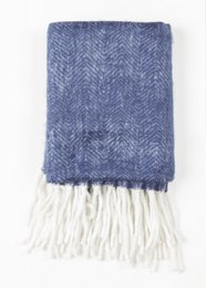 A soft, cozy mohair-finish acrylic blanket in a herringbone pattern with fringed edges, perfect for adding warmth and texture to any living space.