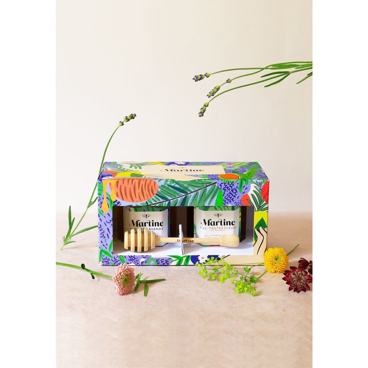 Gourmetdoos 2 x 250g + Gegraveerde honinglepel