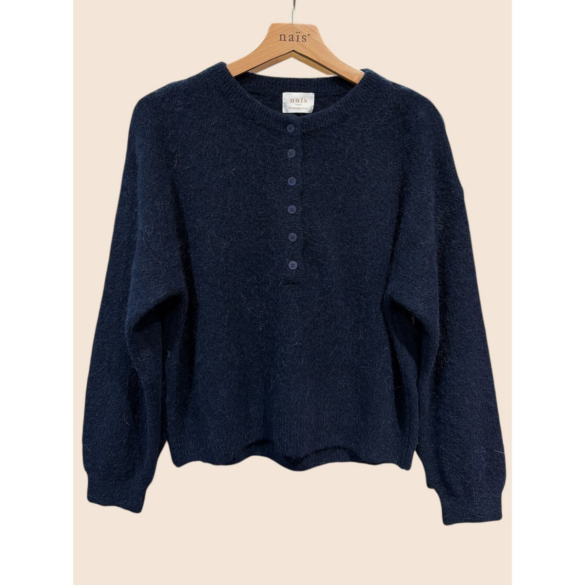Pull col boutonné manches ballon en alpaga