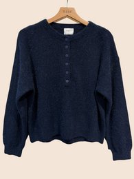 Pull col boutonné manches ballon en alpaga