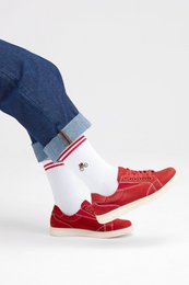 Calcetines de bicicleta orgánicos - Calcetines de tenis blancos con ciclista bordado