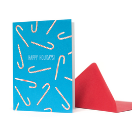 Weihnachtskarte mit Zuckerstangen "Happy Holidays" in Türkis aus 100% Recyclingpapier