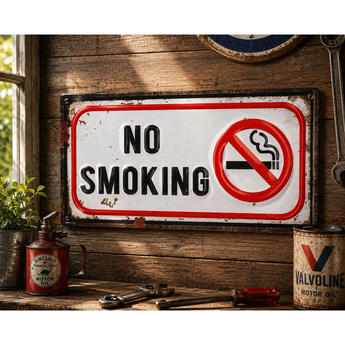 Tabella decorativa latta no smoking bianca 30x15