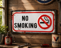 Tabella decorativa latta no smoking bianca 30x15