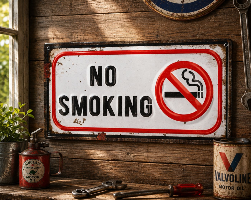 Tabella decorativa latta no smoking bianca 30x15