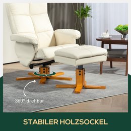 Relaxation chair with stool, 360° rotating TV chair with reclining function, reading chair for bedroom, living room, faux leather, brown