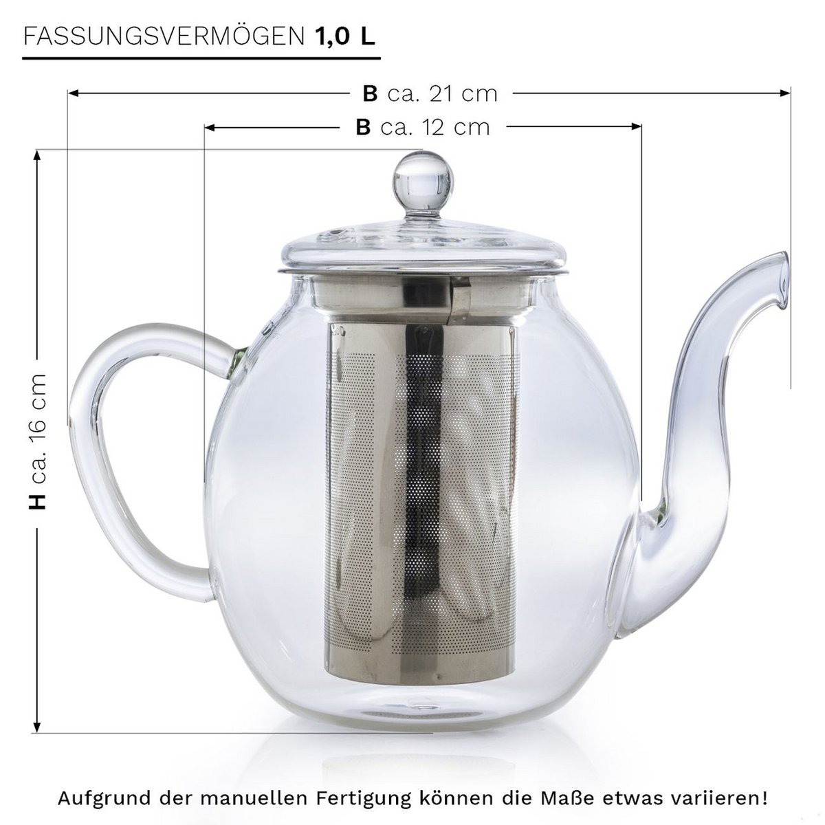 Creano Glasteekanne 1,0l inkl. 2 Teeblumen