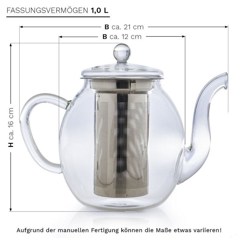 Opret Glasteekanne 1.0l inkl. 2 Teeblumen