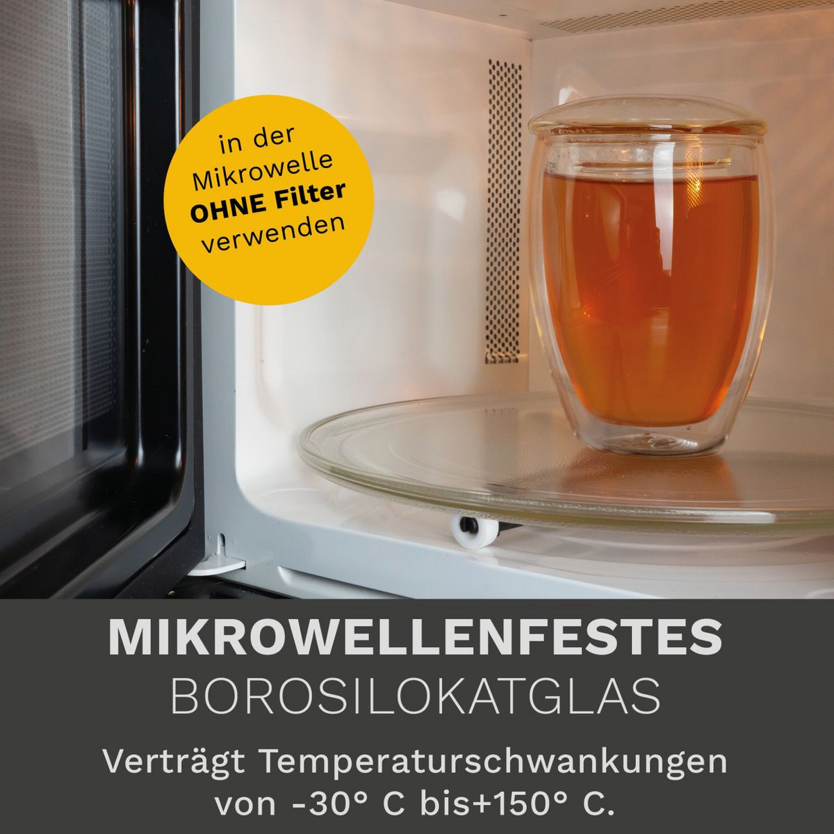 Creano Doppelwand-Teeglas mit Filter und Deckel 400ml