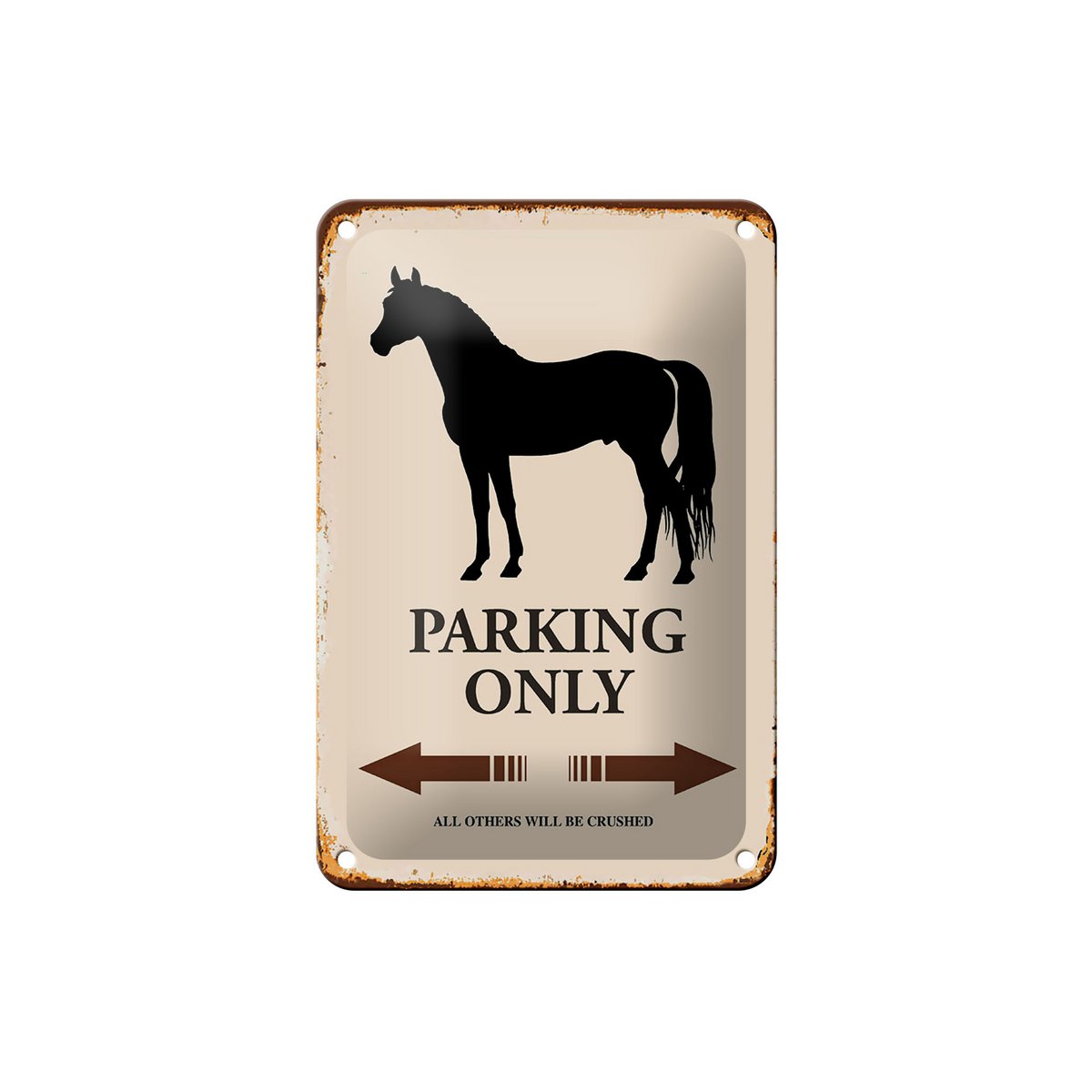 Blikken bord met de tekst 12x18cm Paardenparkeerplaats, alleen alle andere decoratie
