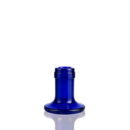 Blue glass candle holder with a round, tall shape.