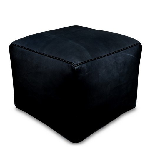 Pouf quadrato in pelle - nero - consegnato imbottito