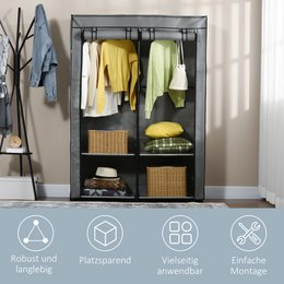 Fabric Closet Storage Solution 4 Shelves 2 Clothes Rails Gray