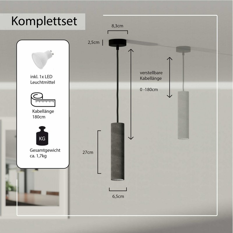 Lampa wisząca "Nara27" betonowa lampa GU10 Srebrny Czarny