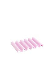 Pink ribbed wave-shaped soap dish, recycled PET material, modern curved design.