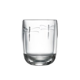 A set of 6 clear glass tumblers with a dragon loop design, suitable for water or other beverages.