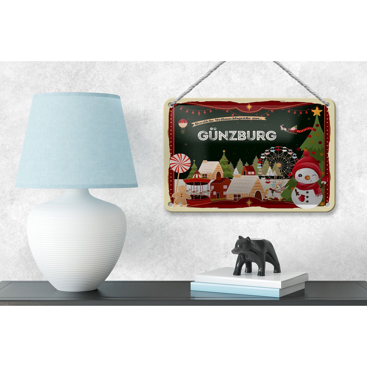 Blikken bord Kerstgroeten GÜNZBURG cadeaudecoratie 18x12cm
