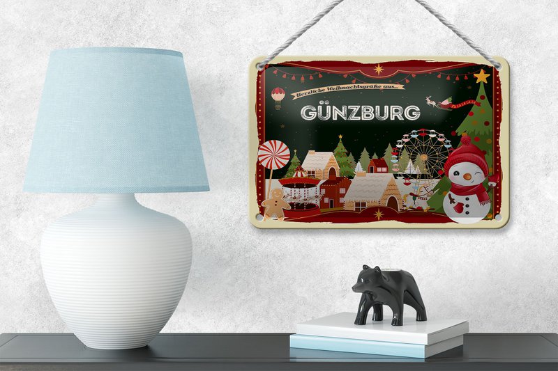 Tin sign Christmas greetings GÜNZBURG gift decoration 18x12cm