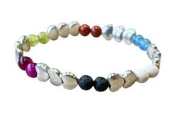 Women's bracelet with a mix of natural stones 6 mm and silver-colored hearts
