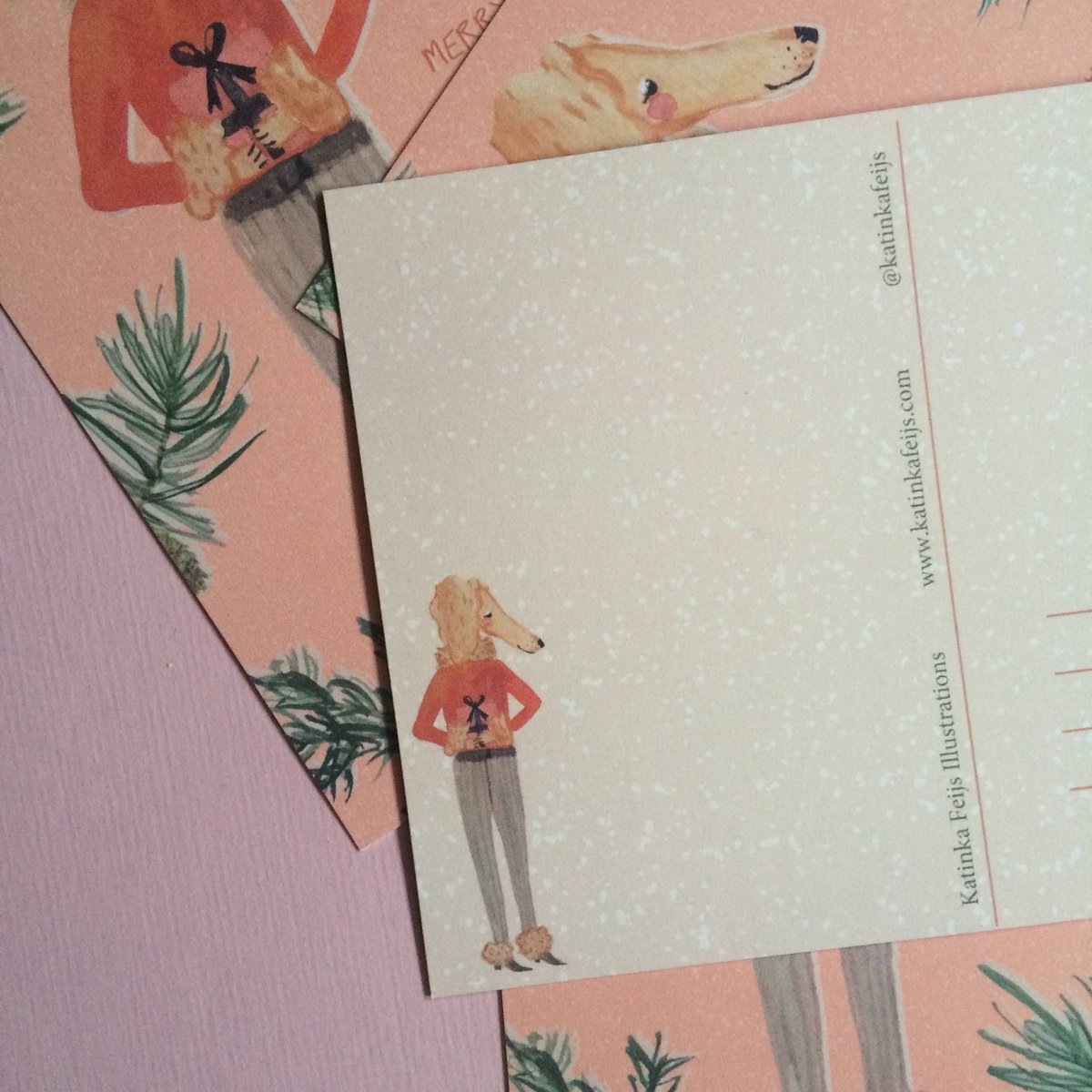 Postal navideña de caniche (ecológica)