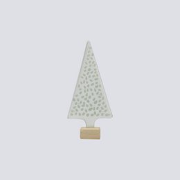 Small white Christmas tree with snow-like pattern, 6 inches tall by 12.5 inches wide, suitable for holiday decor.