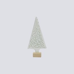 Small white Christmas tree with snow-like pattern, 6 inches tall by 12.5 inches wide, suitable for holiday decor.