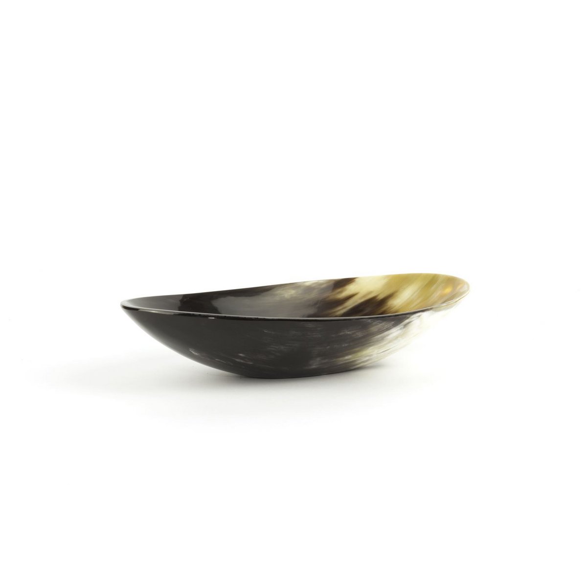 Grande coupe ovale en corne noire marbrée