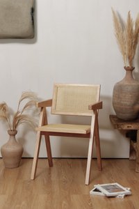 popular Chandigarh chair - style Pierre Jeanneret - wood and rattan - high quality - clear or walnut