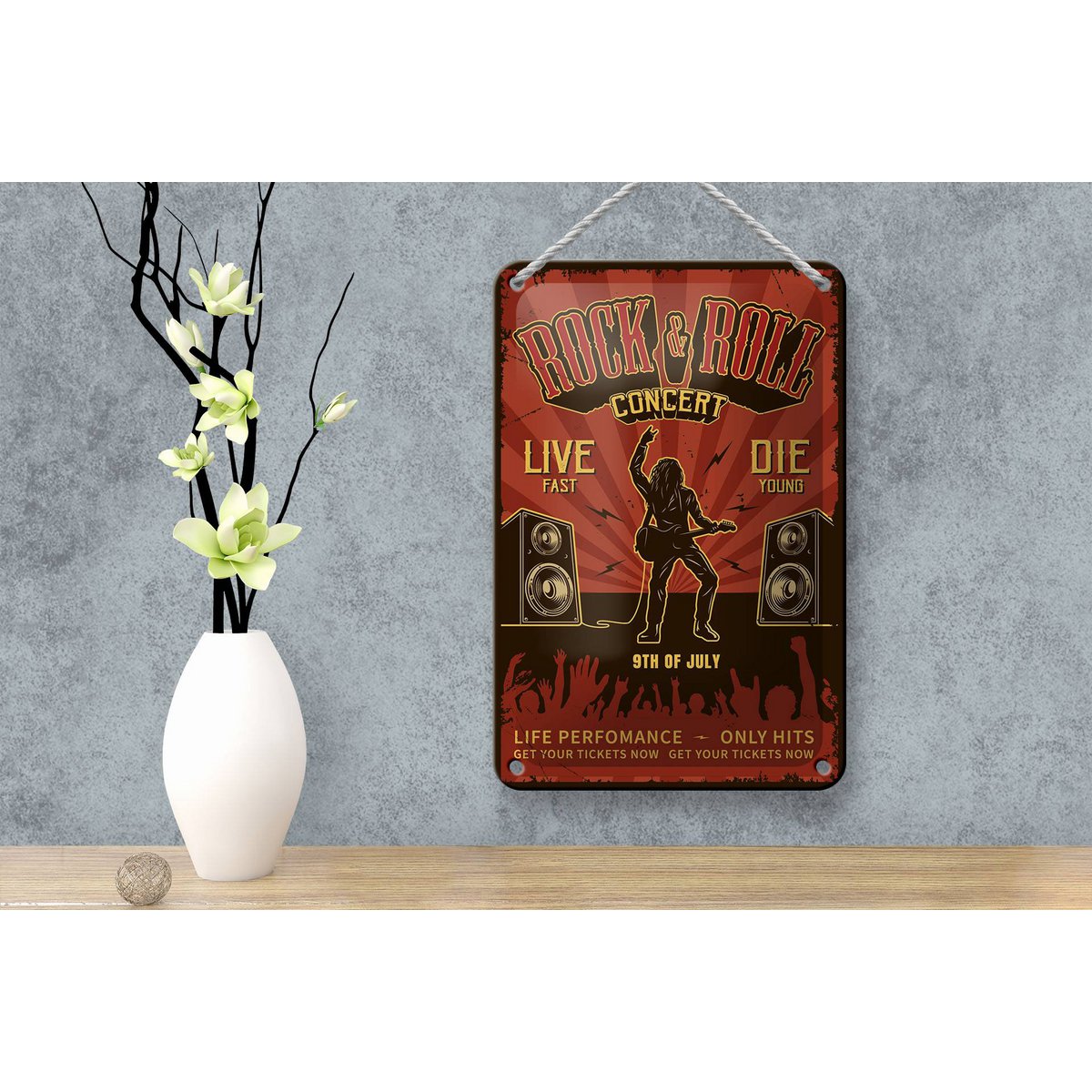 Blechschild Retro 12x18cm Rock n Roll Concert live 9th july Dekoration