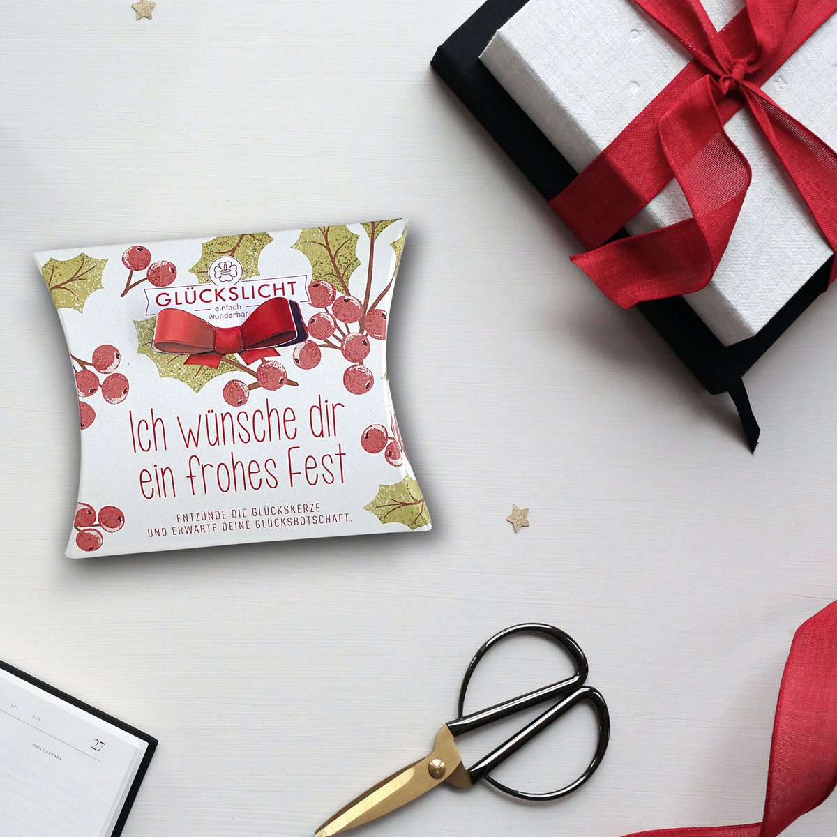 Glückslicht  / In der Geschenkbox mit ausgestanzter Schleife 🎀 / Emotion / Ich wünsche dir ein frohes Fest / Weihnachtliches Motiv
