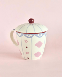 Handpainted Ceramic Coffee Mug With Lid - Floral Pattern, 385ml