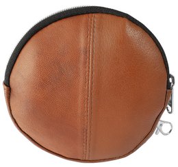 Rund mini pung i ægte læder, cognac