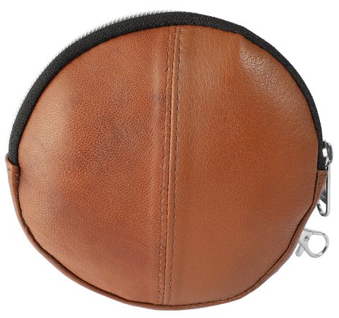 Echt leren mini portemonnee rond, cognac