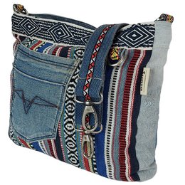 Sunsa dames schoudertas. Schoudertas gemaakt van upcycled jeans en katoen. Handtas vintage retro-stijl. Crossbodytas voor dames.