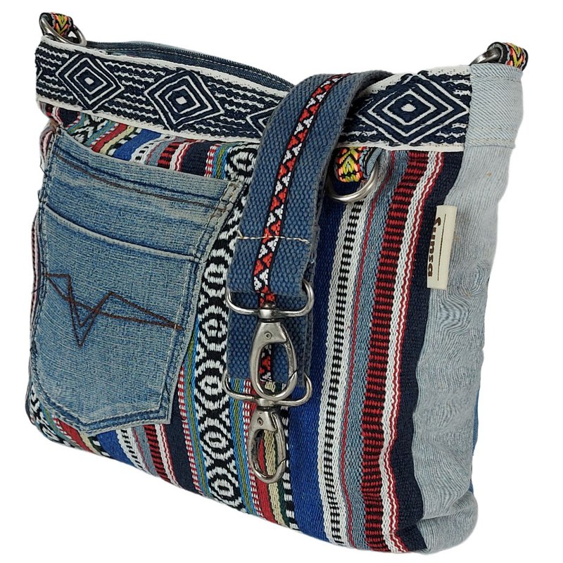 Sunsa dames schoudertas. Schoudertas gemaakt van upcycled jeans en katoen. Handtas vintage retro-stijl. Crossbodytas voor dames.