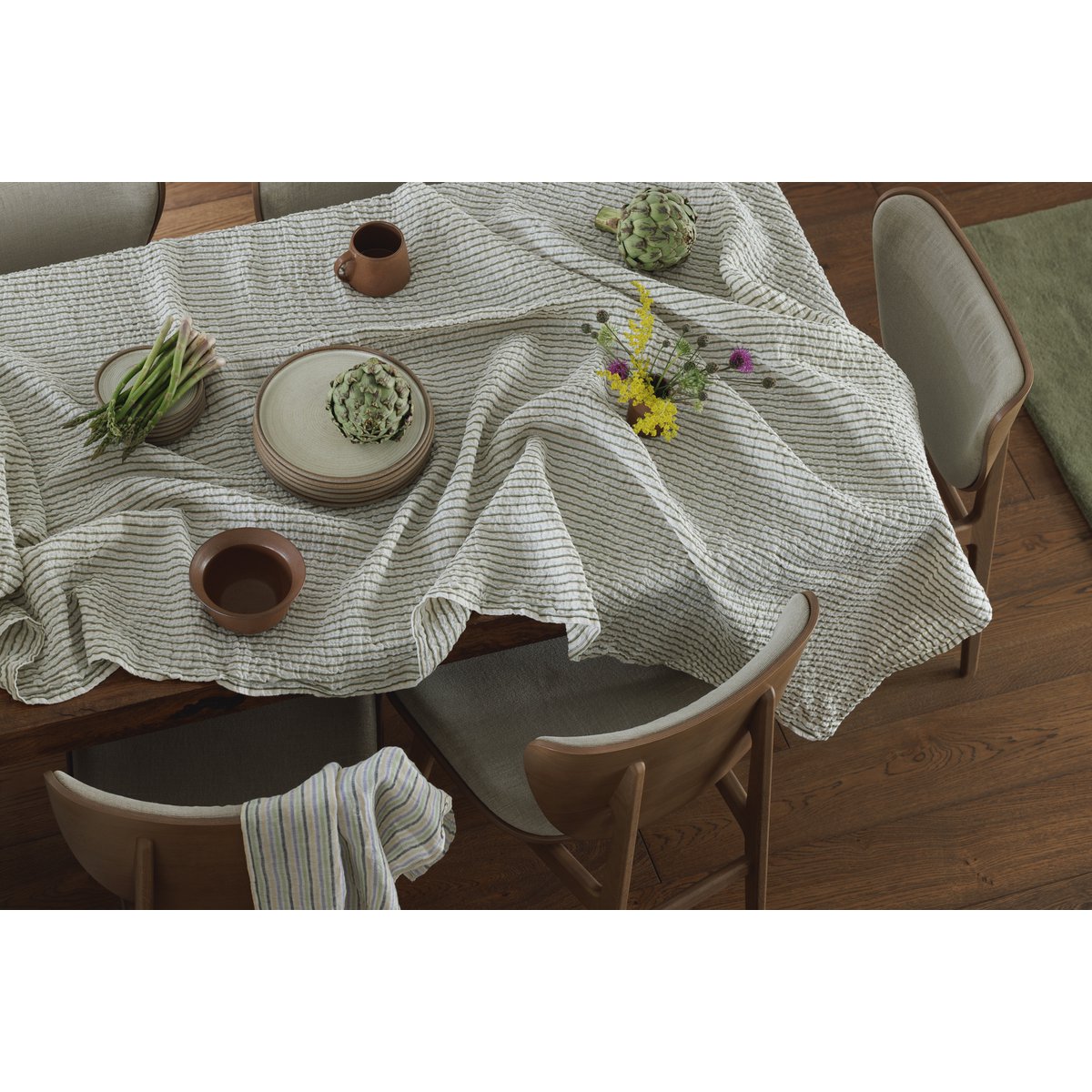 100% Linnen Tafelkleed (250x145 cm) Groene strepen