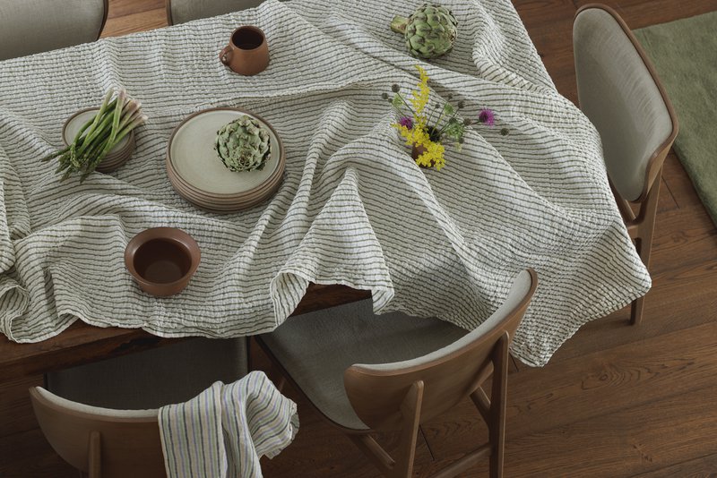 100% hør dug (250x145 cm) Grønne striber