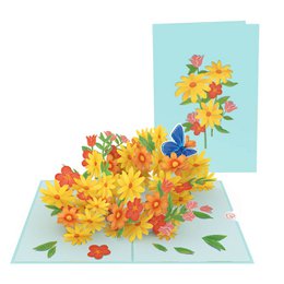 Tarjeta desplegable Margaritas de colores con mariposas