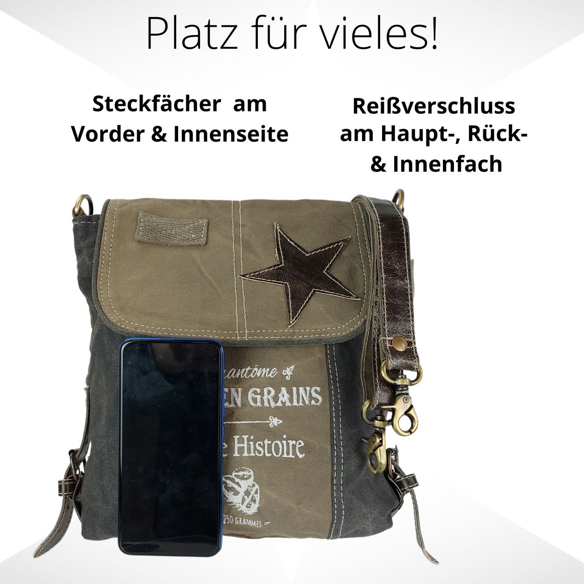 Sunsa dames schoudertas. Handtas gemaakt van canvas en leer. Schoudertas in vintagestijl. Grote crossbodytas voor dames.