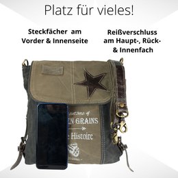 Sunsa Damen Umhängetasche. Handtasche aus Canvas ( Segeltuch) & Leder. Schultertasche in Vintage Stil. Große Crossbody Tasche für Frauen.