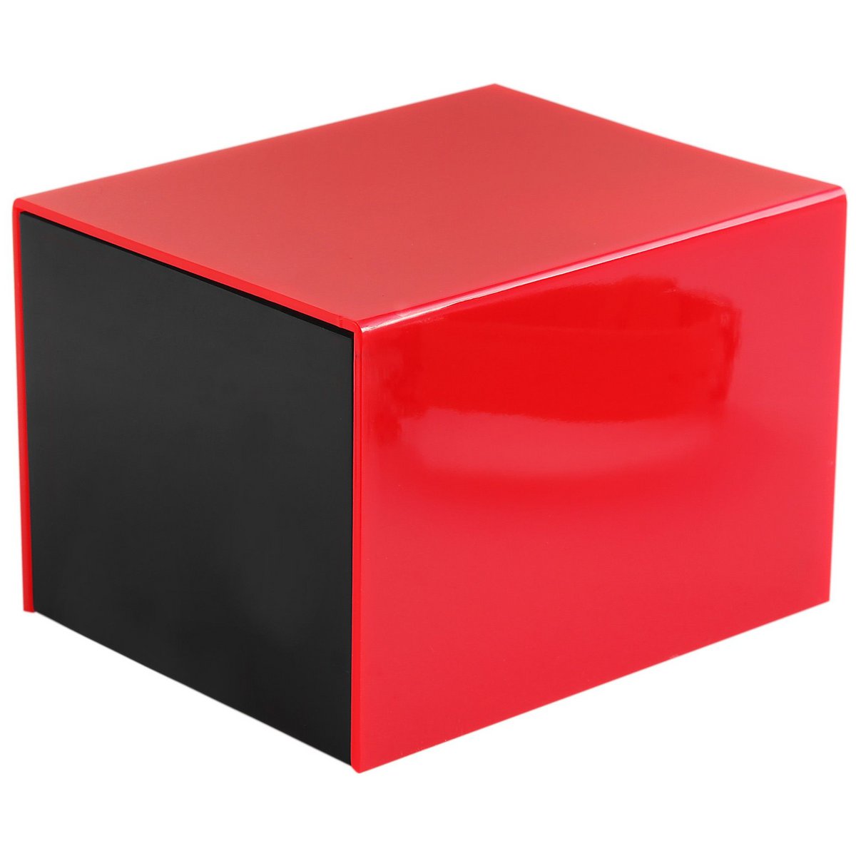 Plastic watch box, black/red, hinged lid, pack of 12, 9.9 cm x 8.1 cm x 6.8 cm
