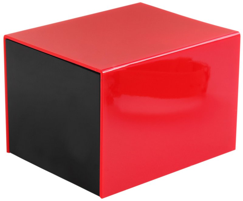 Plastic watch box, black/red, hinged lid, pack of 12, 9.9 cm x 8.1 cm x 6.8 cm
