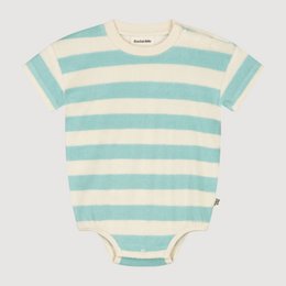  Baby terry bodysuit, lychee mint striped, short sleeves, soft cotton material, newborn romper.