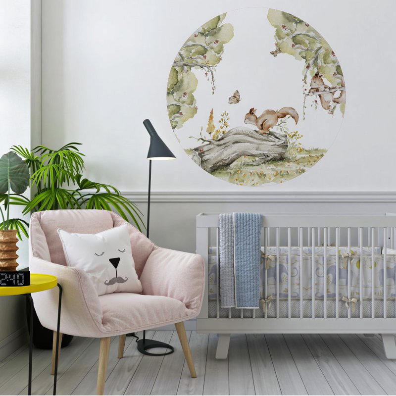 Self-adhesive wallpaper circle - Squirrels in the forest | children's room | from Ø 60 cm