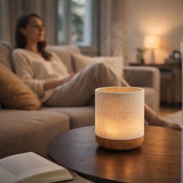 Ultrasonic Diffuser – Alesia – in Linen and Wood – Cold Diffusion – Aromatherapy Essential Oils – Decorative Gift Idea